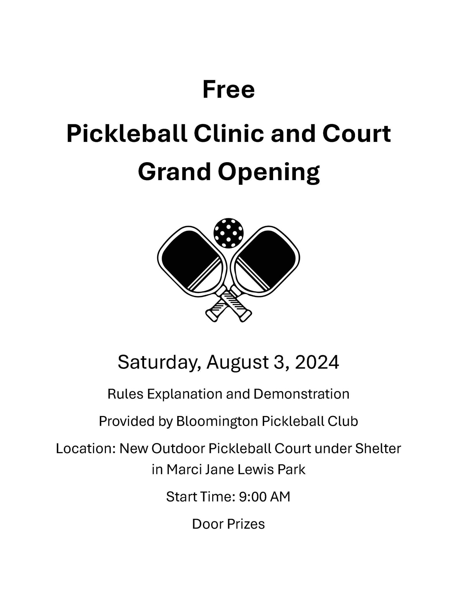 Pickleball clinic and court grand opening announcement